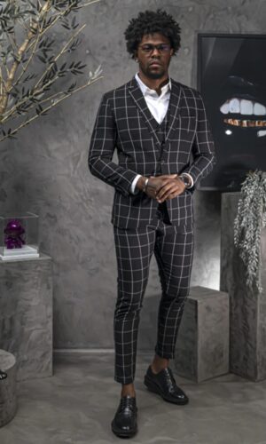Terno Slim Masculino Poliviscose Xadrez Preto Jordhan