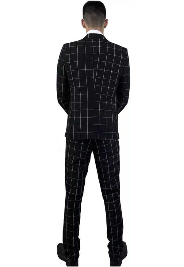 Terno Slim Masculino Poliviscose Xadrez Preto Jordhan - Imagem 6