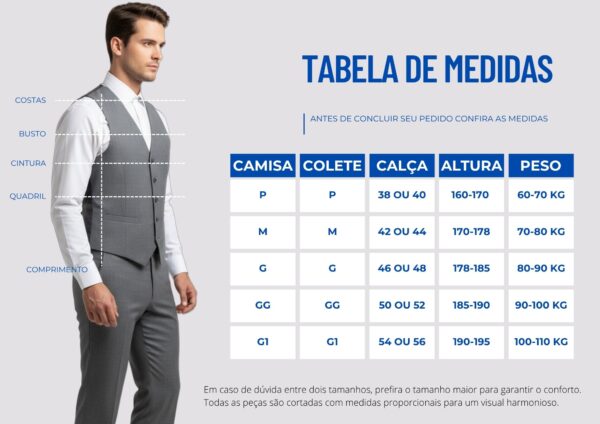 Camisa | Colete | Calça Alfaiataria | Combo Social Masculino - Imagem 12
