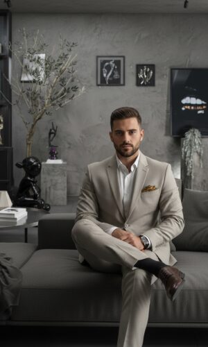 Jordhan Alta Costura Poliviscose Bege | Terno Masculino Premium