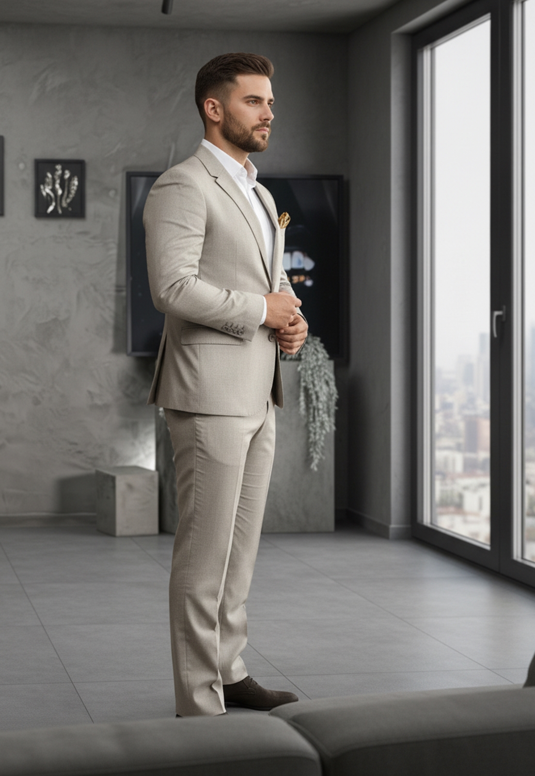 Jordhan Alta Costura Poliviscose Bege | Terno Masculino Premium - Imagem 3