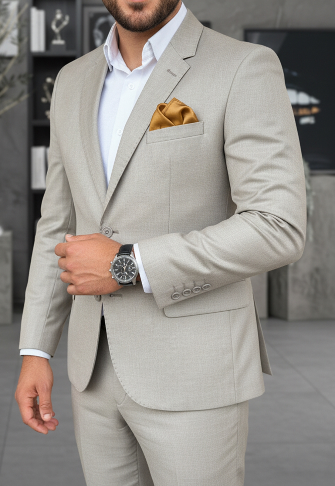 Jordhan Alta Costura Poliviscose Bege | Terno Masculino Premium - Imagem 5