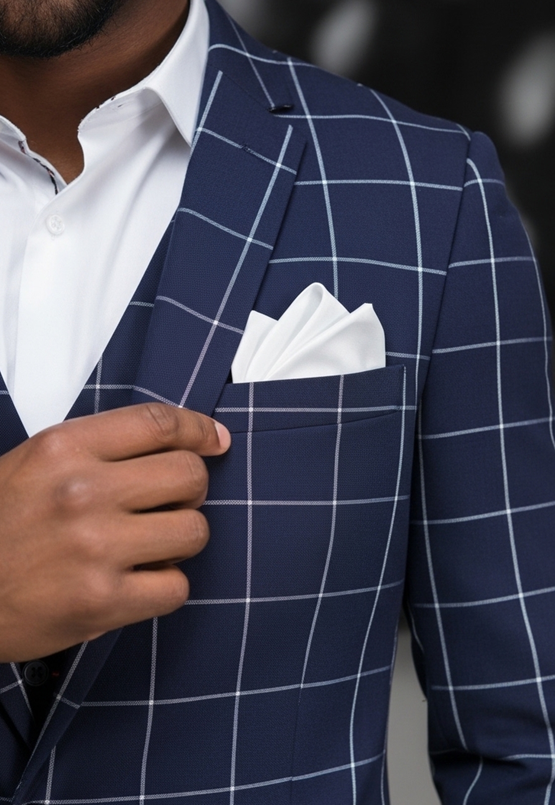 Jordhan Alta Costura Poliviscose Xadrez Azul | Terno Masculino Alfaiataria Premium Príncipe de Gales - Imagem 5