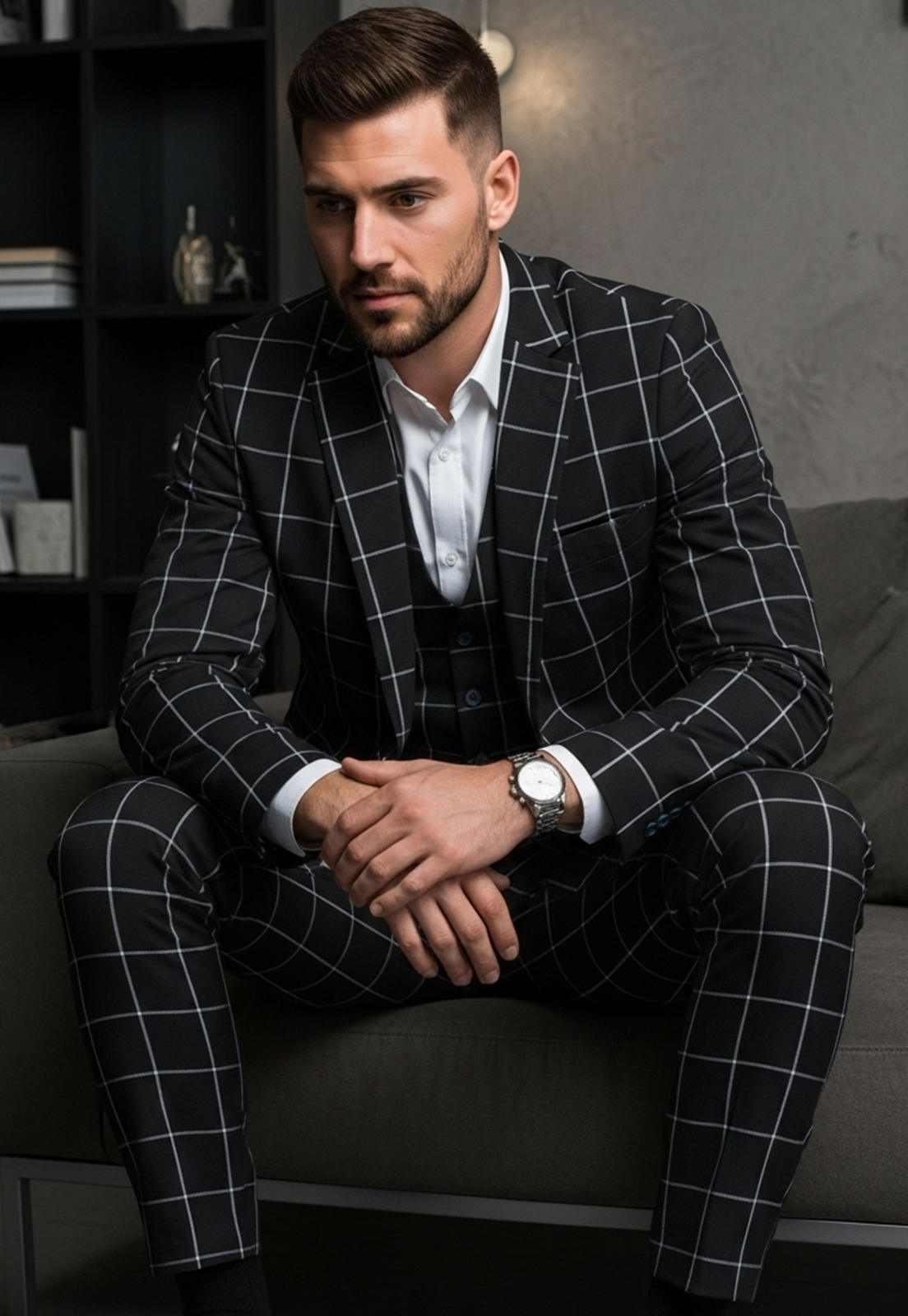 Jordhan Alta Costura Poliviscose Xadrez Preto | Terno Masculino Alfaiataria Premium Príncipe de Gales