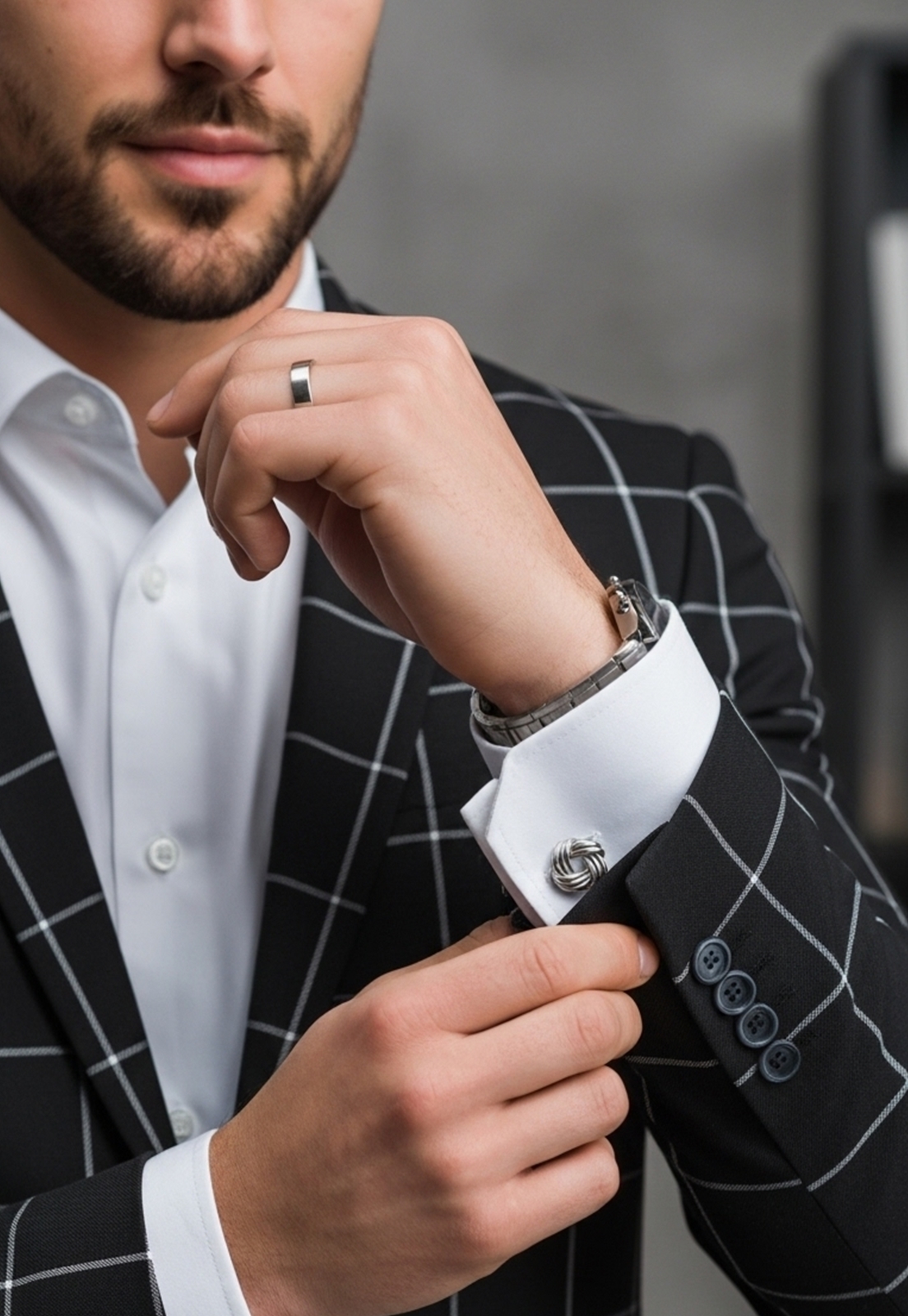 Jordhan Alta Costura Poliviscose Xadrez Preto | Terno Masculino Alfaiataria Premium Príncipe de Gales - Imagem 3