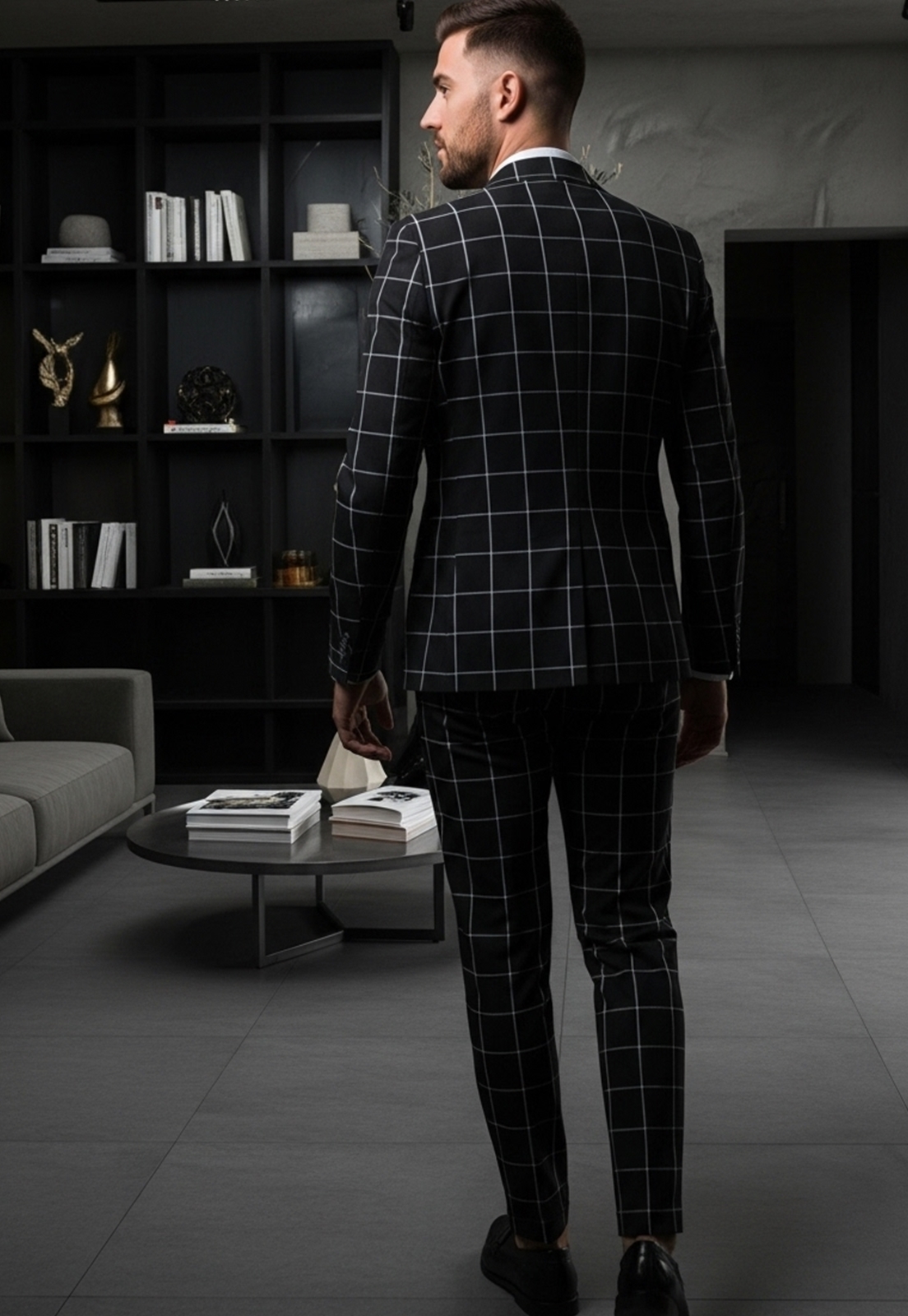 Jordhan Alta Costura Poliviscose Xadrez Preto | Terno Masculino Alfaiataria Premium Príncipe de Gales - Imagem 4