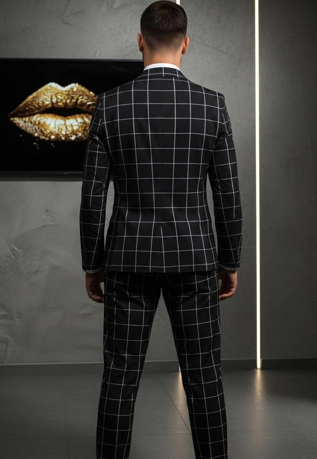 Jordhan Alta Costura Poliviscose Xadrez Preto | Terno Masculino Alfaiataria Premium Príncipe de Gales - Imagem 6